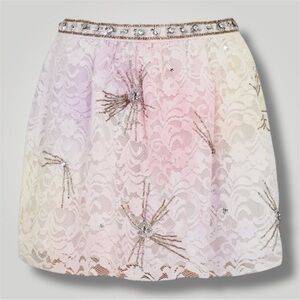 LoveShackFancy Pink and White Sequin Mini Skater Skirt